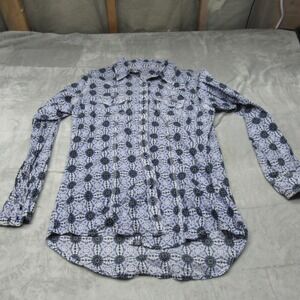 Rock 47 by Wrangler Pearl Snap Shirt Womens XL Blue Floral Long Sleeve Casual